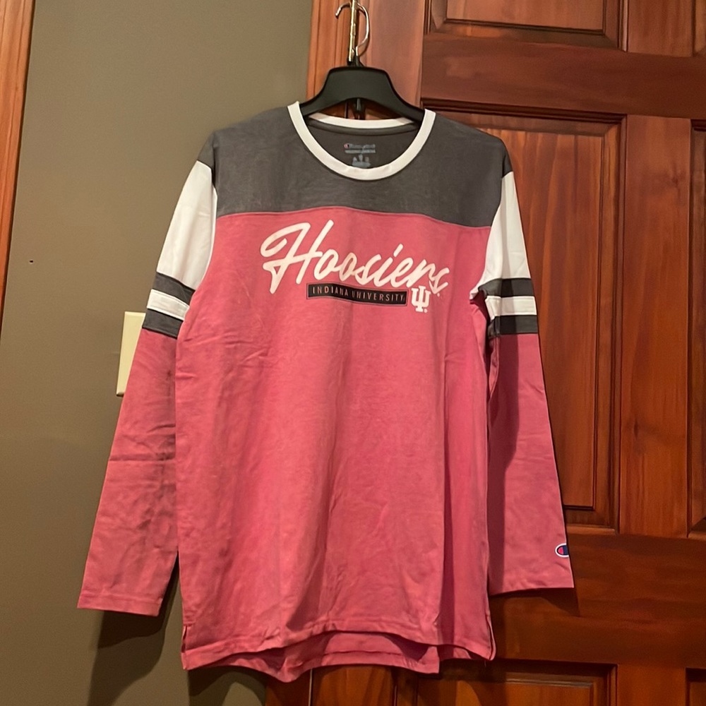 New Women’s University Of Indiana Hoosiers Shirt Champion- XL- Pink-Grey-White